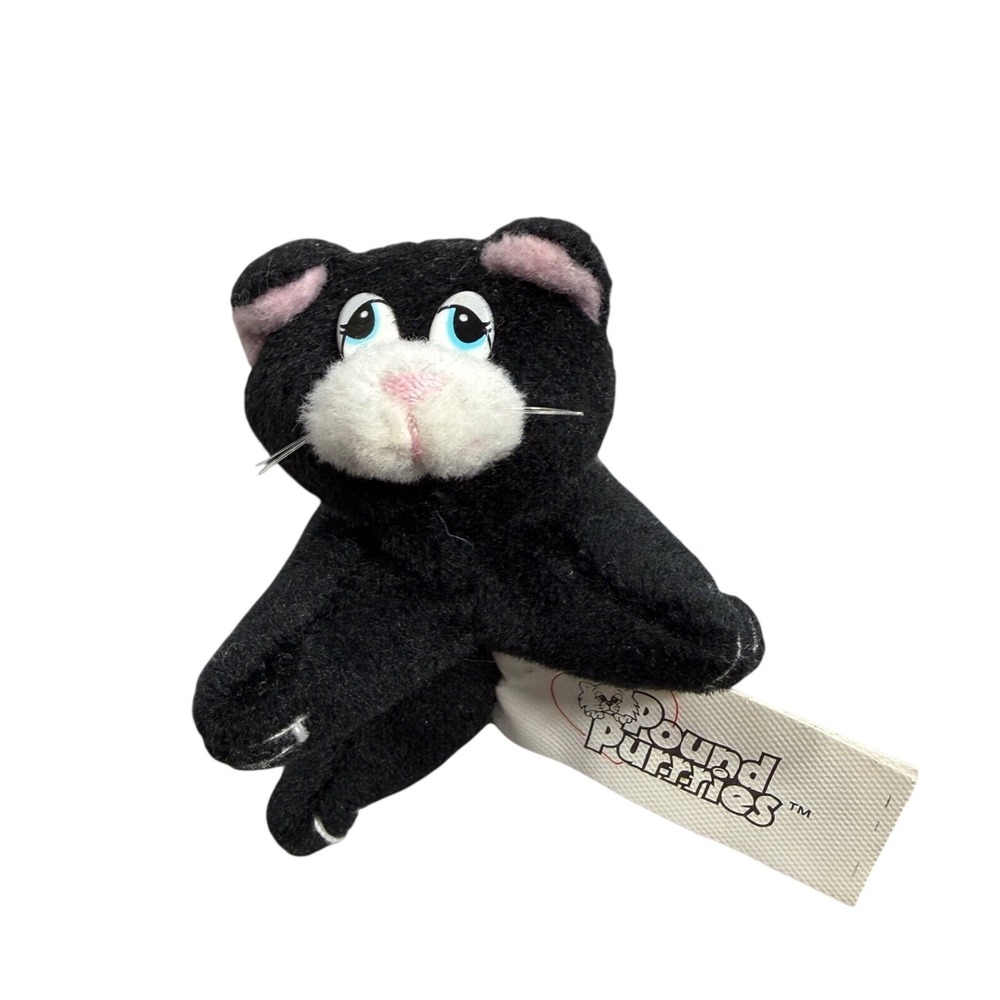 Vintage 1995 Pound Pur-r-ries Black Cat Plush White Muzzle Blue Eyes Galoob Rare